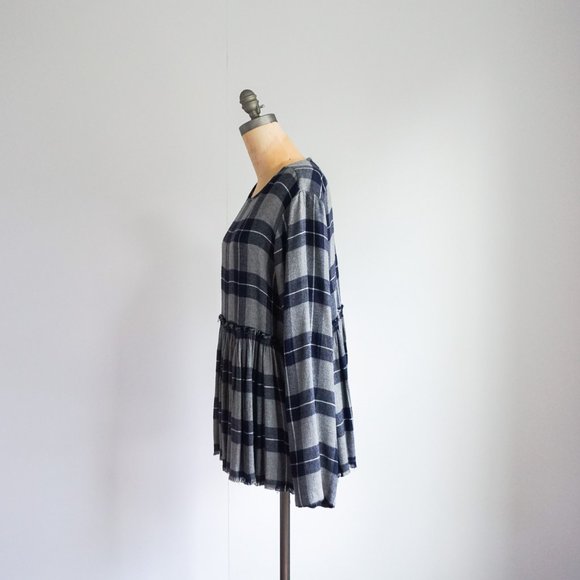 Philosophy Plaid Blue and Grey Top  with Pleats - Size - L - Picture 6 of 6